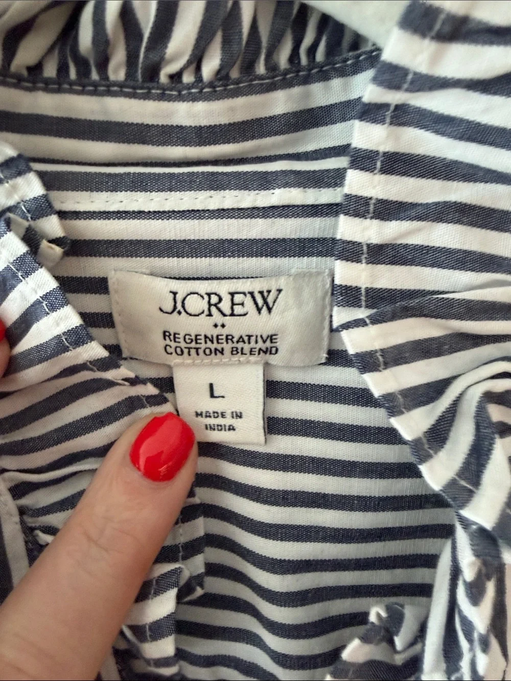 J. Crew Black & White Striped Ruffle-Collar Button-Down Shirt